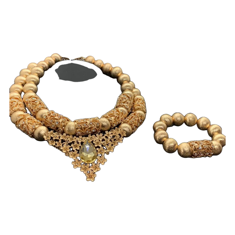 Golden bead necklace set with bracelet - The Daily Trust Store